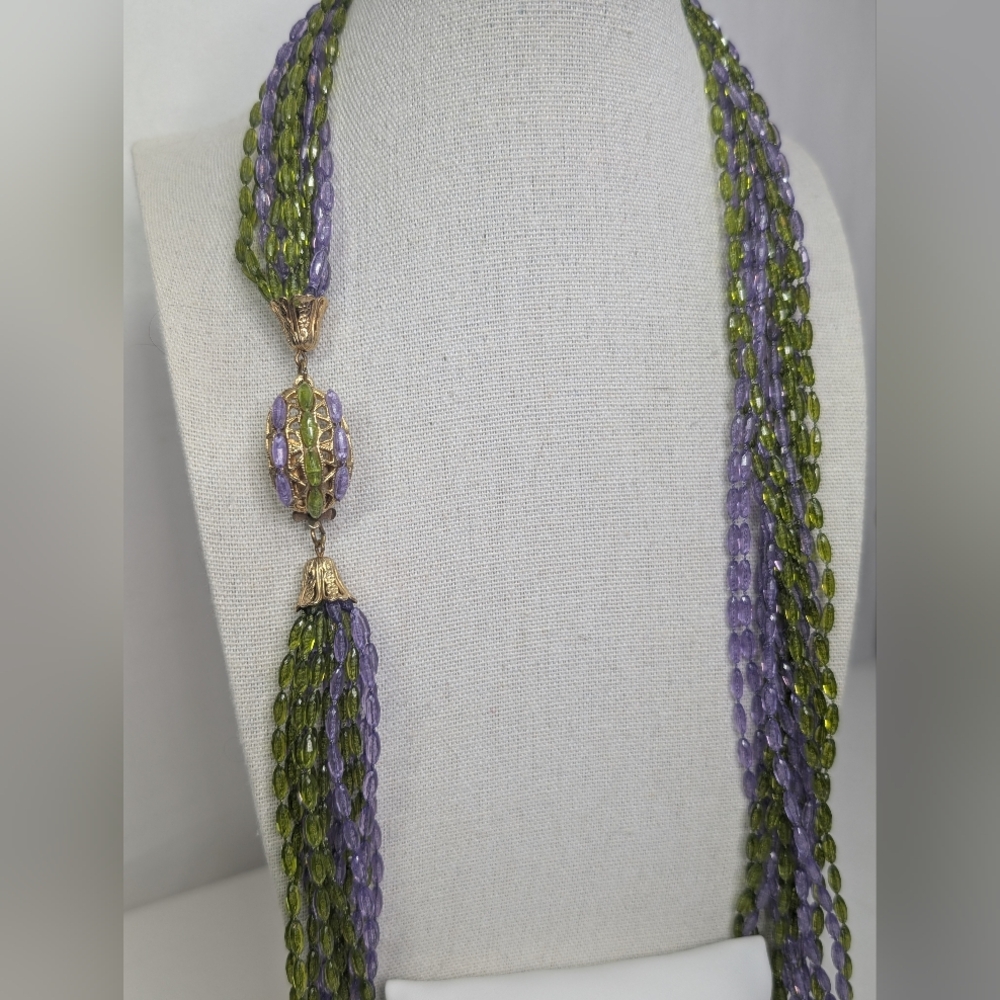 Vintage Purple And Green Statement Necklace & Earrings Set - Estate Jewelry - Picture 4 of 10